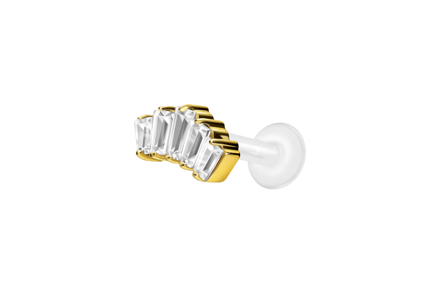 PTFE Labret Piercing mit Innengewinde + Titan-Aufsatz 5 EINGEFASSTE KRISTALLRECHTECKE